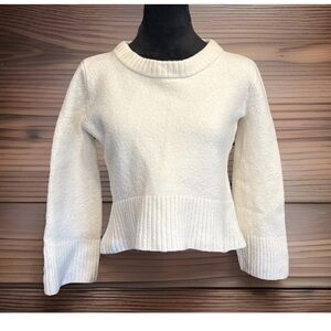 H HALSTON 100% Extra Fine Cream Merino Wool Cropped Sweater  Women Size M